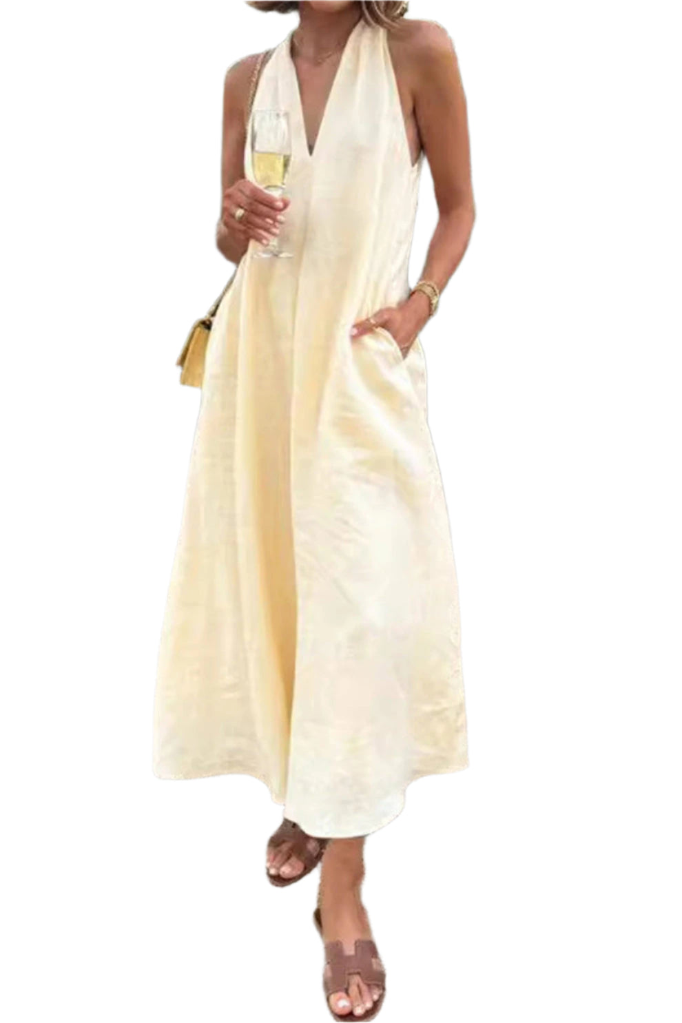 SunEase Sommerkleid mit Schößchen, V-Ausschnitt und Taschen – Lässige Eleganz