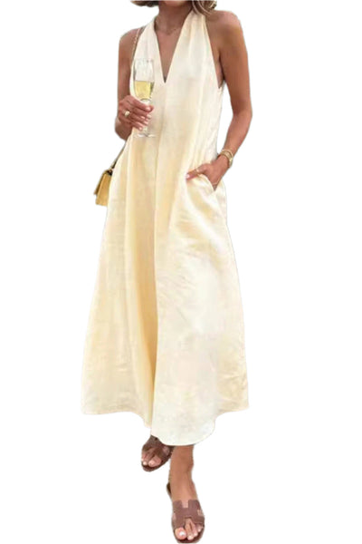 SunEase Sommerkleid mit Schößchen, V-Ausschnitt und Taschen – Lässige Eleganz