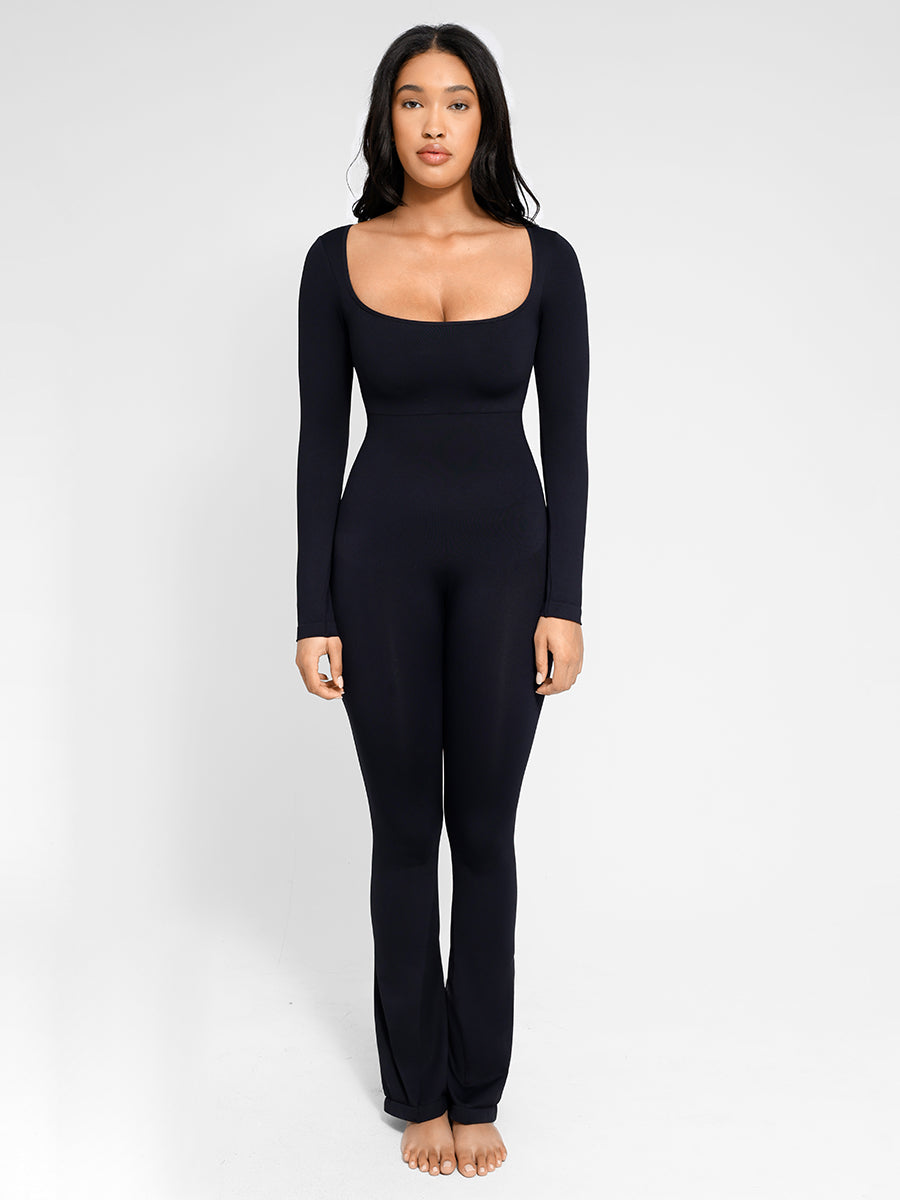 Langärmliger, ausgestellter Jumpsuit mit Bauchkontrolle