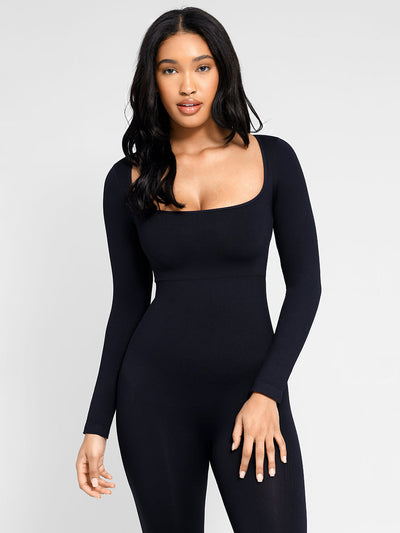 Langärmliger, ausgestellter Jumpsuit mit Bauchkontrolle