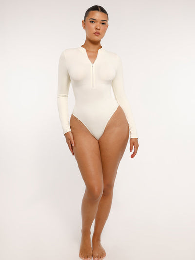 Langärmliger String-Bodysuit mit Reißverschluss