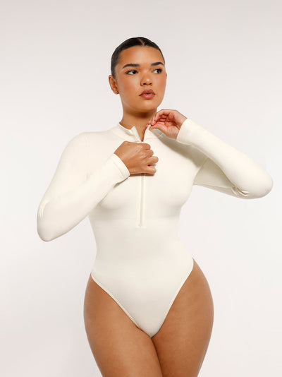 Langärmliger String-Bodysuit mit Reißverschluss