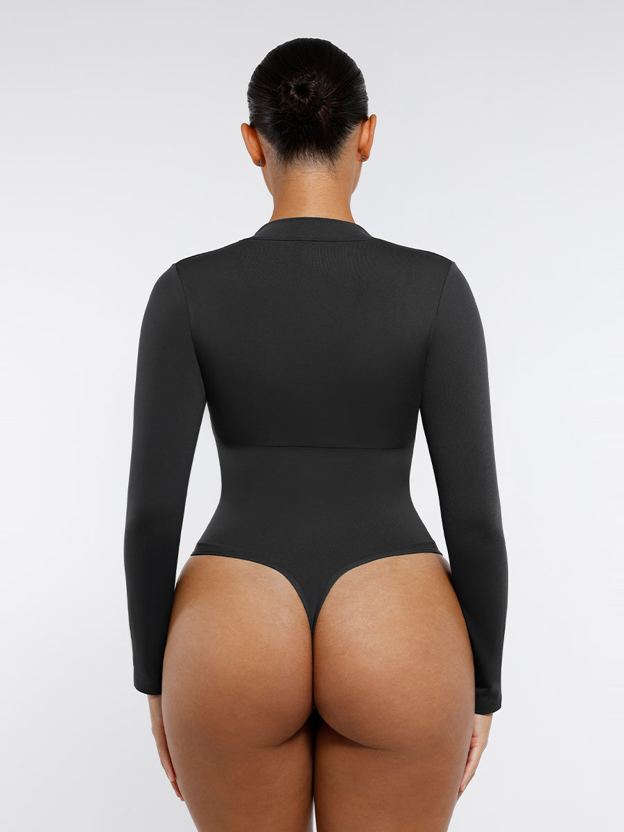 Langärmliger String-Bodysuit mit Reißverschluss