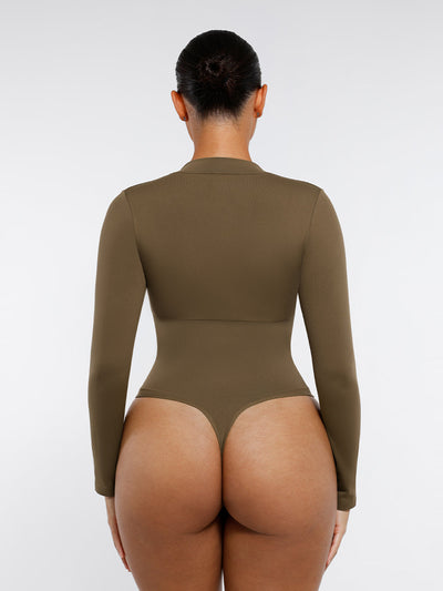 Langärmliger String-Bodysuit mit Reißverschluss