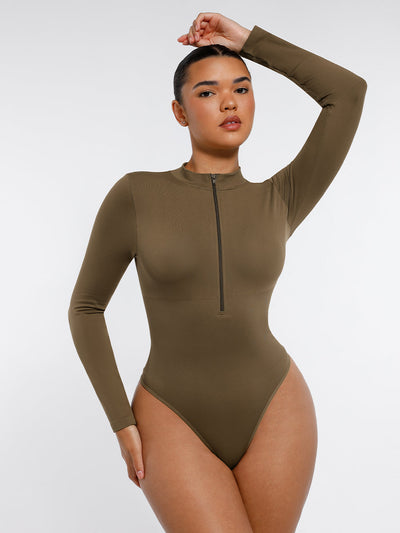 Langärmliger String-Bodysuit mit Reißverschluss