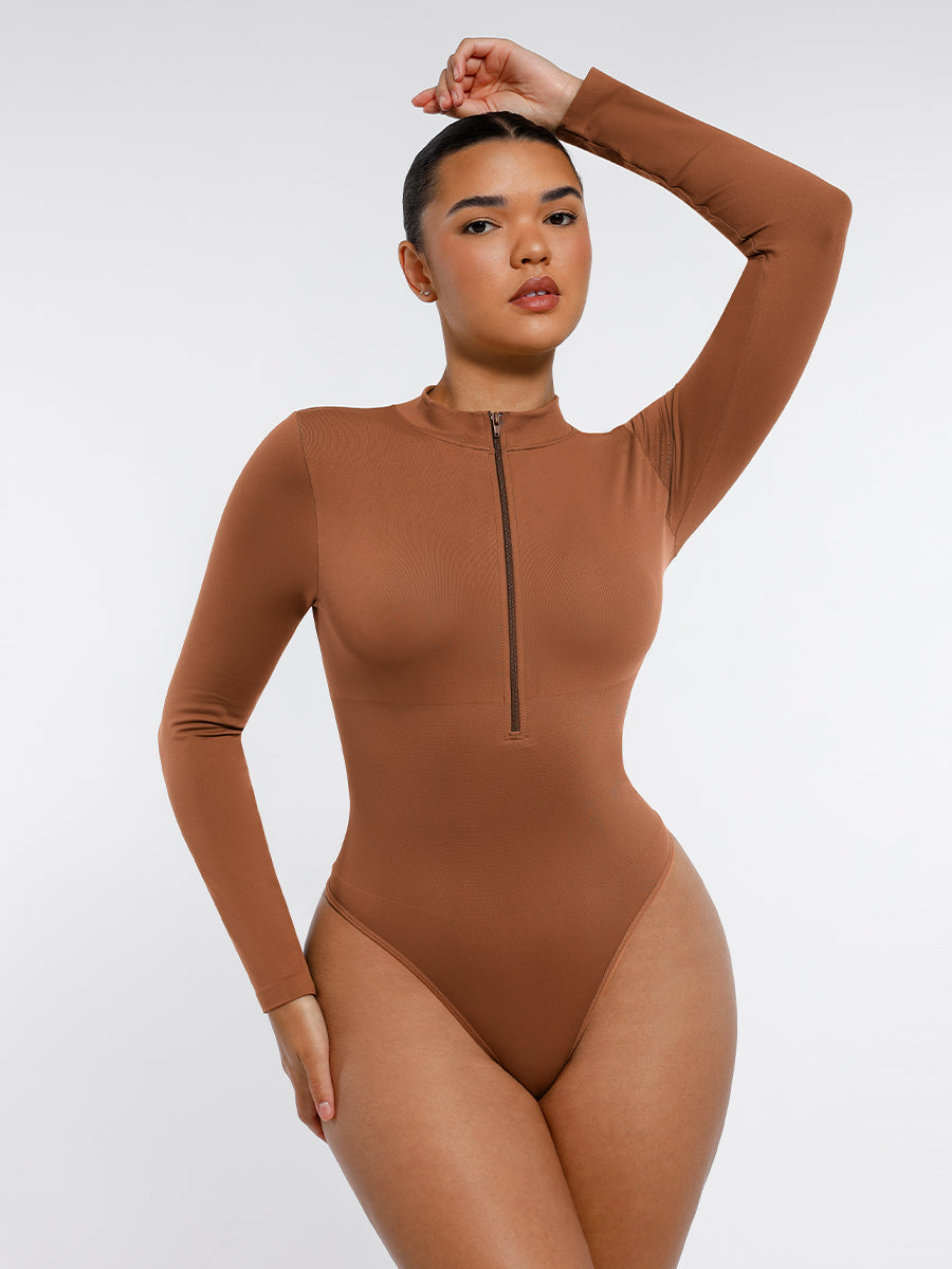 Langärmliger String-Bodysuit mit Reißverschluss