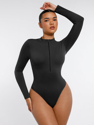 Langärmliger String-Bodysuit mit Reißverschluss