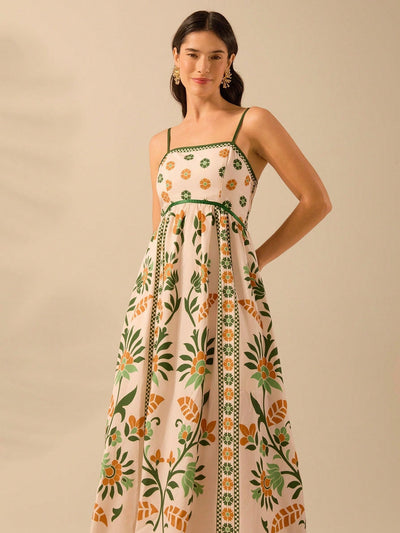 Nancy | Langes Bedrucktes Kleid mit schmalen Trägern