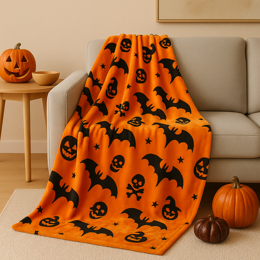 Veyra | Halloween-Flanelldecke mit Kürbis-Print