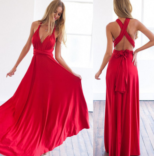 Izzy Maxi-Kleid | Sommerliches Rückenfreies Multiwrap Abendkleid Lang | Brautjungfernkleid