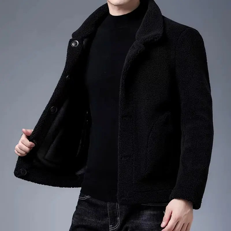 Herren Winterlicher Plüsch Wollmantel Warm