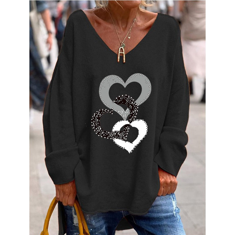 Locker geschnittener Pullover mit Herz-Design für Frauen