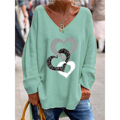 Locker geschnittener Pullover mit Herz-Design für Frauen