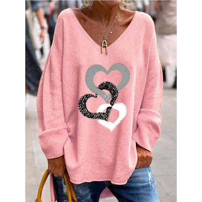 Locker geschnittener Pullover mit Herz-Design für Frauen