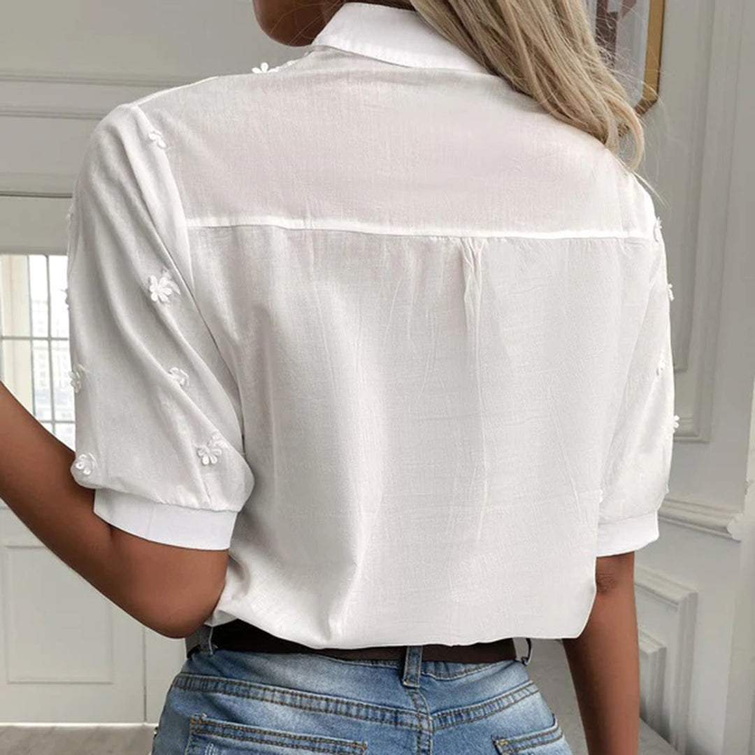 Blusenshirt für Damen - Elegantes Weißes Top mit Stehkragen für den Sommer