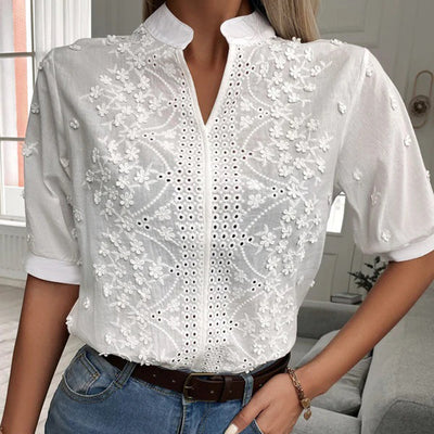 Blusenshirt für Damen - Elegantes Weißes Top mit Stehkragen für den Sommer