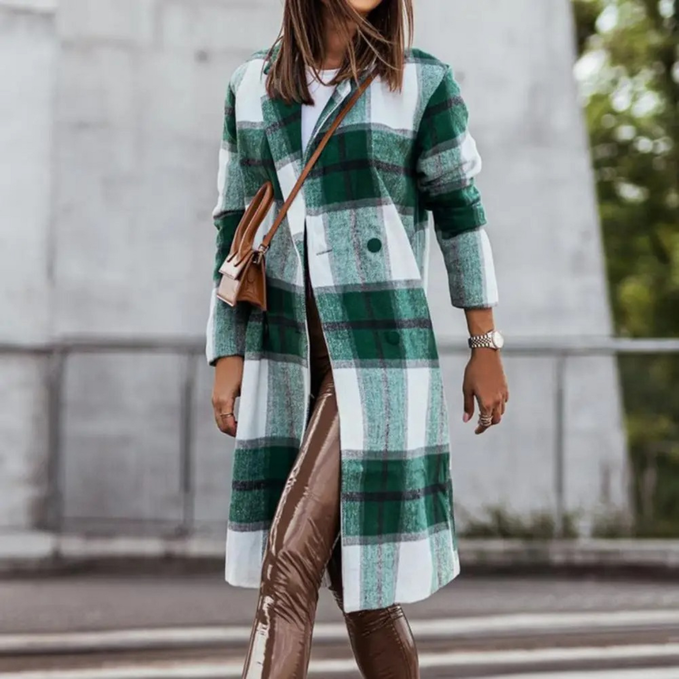 Schicker Karierter Langer Mantel für Damen