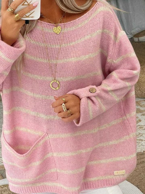 Locker geschnittener gestreifter Pullover für Frauen
