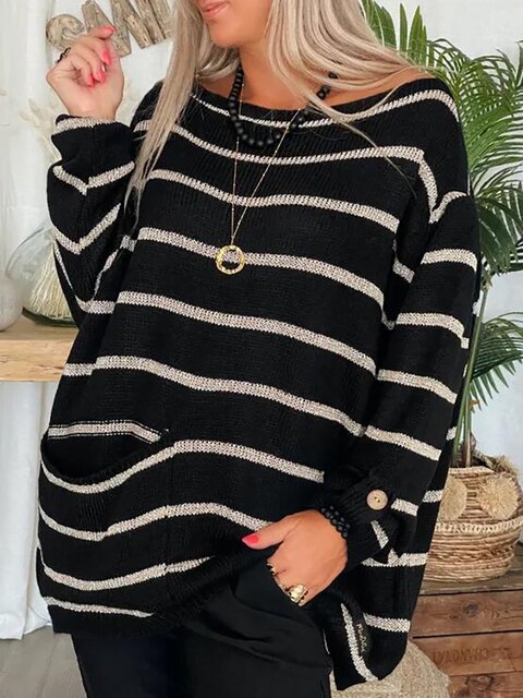 Locker geschnittener gestreifter Pullover für Frauen