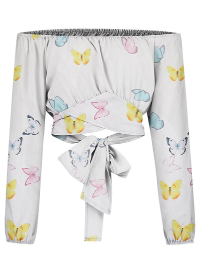 Schulterfreies Crop-Top | Lange Ärmel | Feminine Raffungen