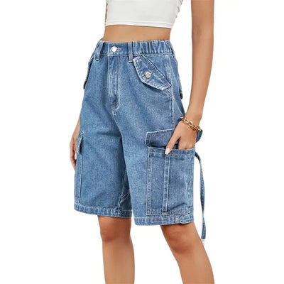 Belda® | Stretch-Jeans-Cargoshorts für Damen mit mittlerer Taille