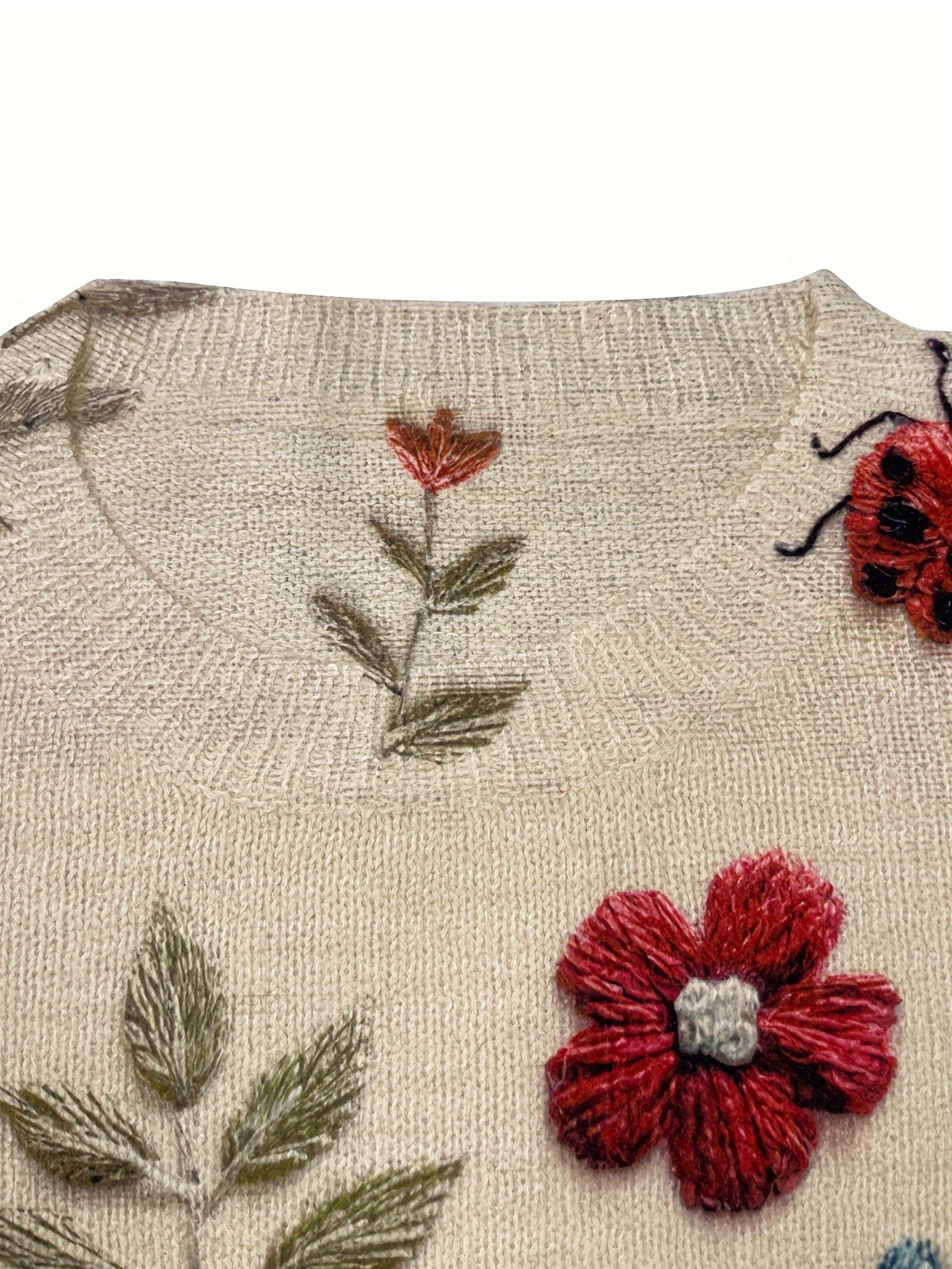 Pullover mit Blumen und Insektenstickerei für Damen