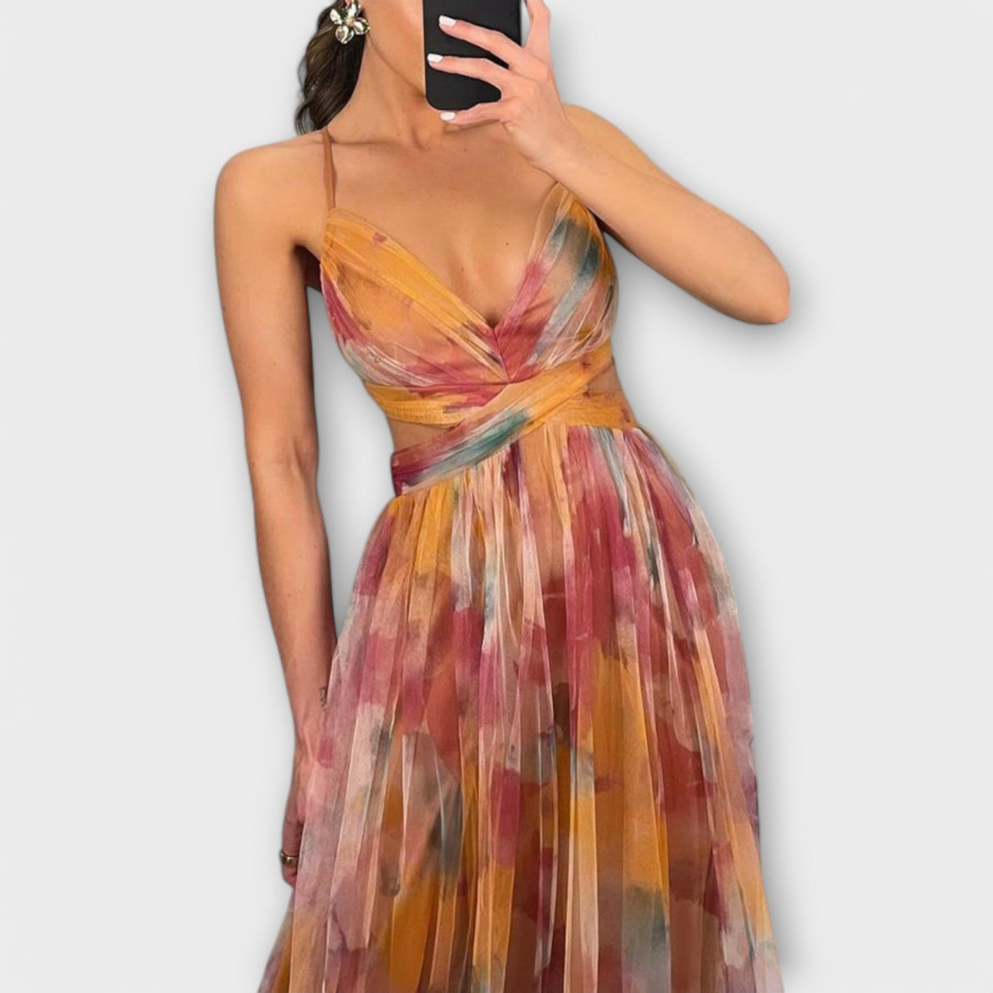 Annai Elegantes Figurbetontes Mesh Maxi Kleid