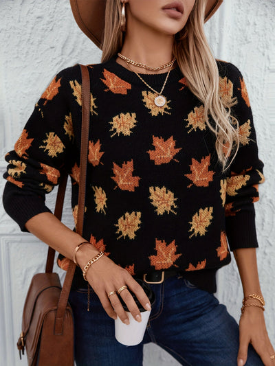 Ahornblatt Rundhalsausschnitt Pullover für Damen