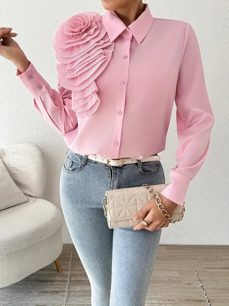 Bluse mit 3D-Plissee-Dekor | Klassischer Kragen | Modern & Ausdrucksstark