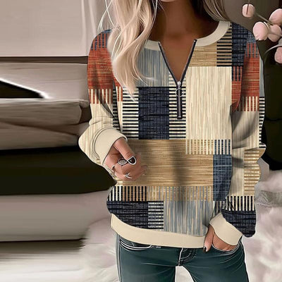 Lässige Farbe Block Hälfte Zip Pullover für Damen