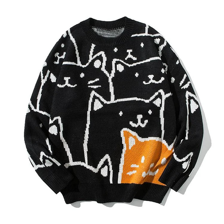 Strickpullover  mit Katzenmotiv für Frauen