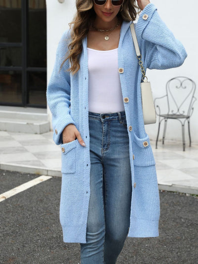 Strickmantel mit Kapuze | Knopfverschluss | Lässiger Komfort