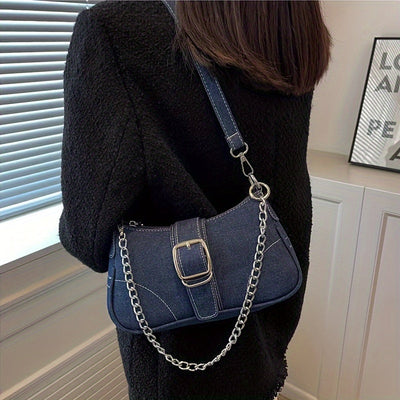 Schultertasche aus Denim | Kette & Schnalle | Lässig & Urban