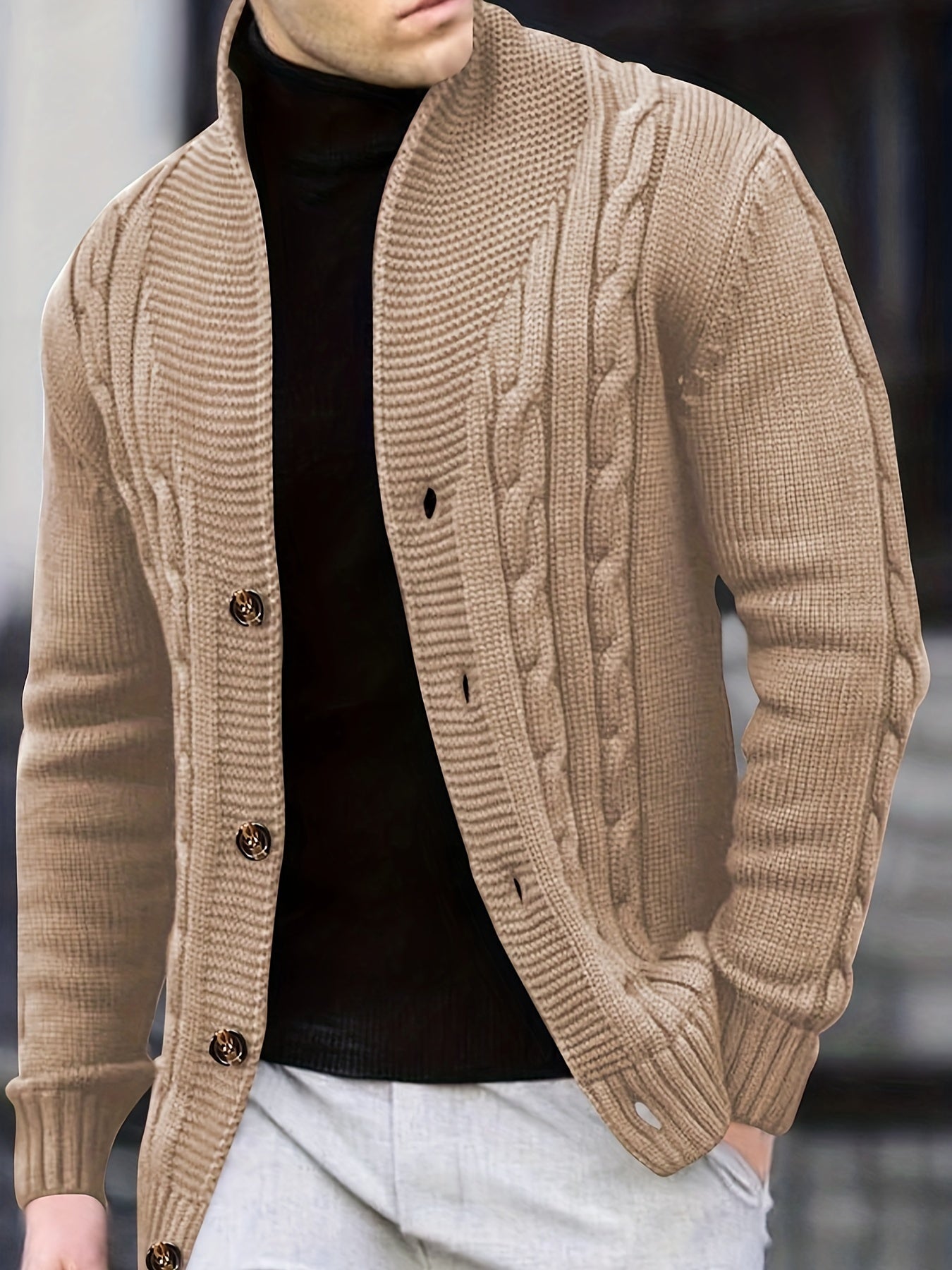 Schalkragen Rippstrick Strickjacke für Herren