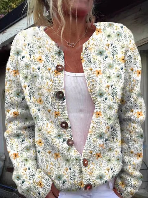 Klassische Strickjacke mit Blumenmuster für Damen