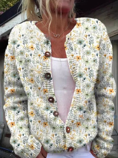 Klassische Strickjacke mit Blumenmuster für Damen