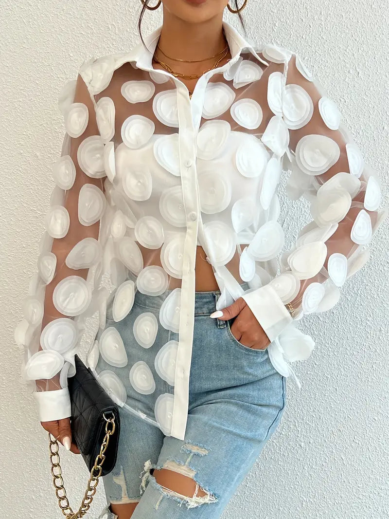 Bluse mit 3D-Effekt | Transparente Optik | Verspieltes Design