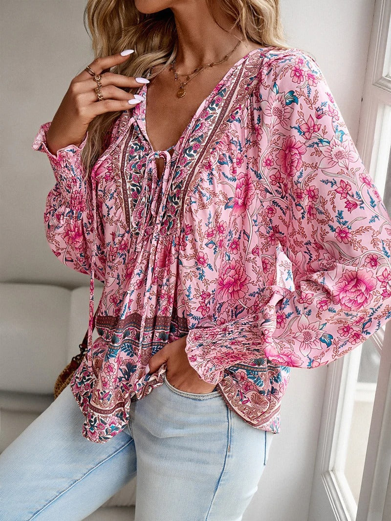Boho-Bluse mit Schnürdetail | Weite Ärmel | Femininer Stil