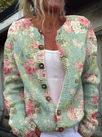 Klassische Strickjacke mit Blumenmuster für Damen
