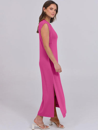 Breezeluxe Legeres Sommer-Maxikleid – Kurze Ärmel und Rundhalsausschnitt