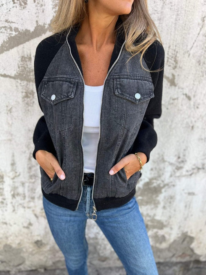 Denimjacke mit Kapuze und Reißverschluss für Frauen