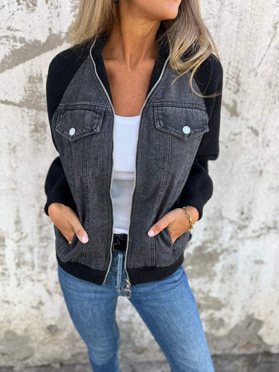 Denimjacke mit Kapuze und Reißverschluss für Frauen