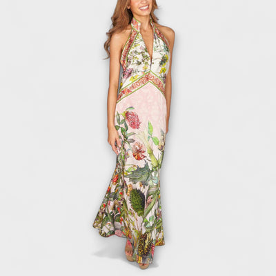 Ayla - Floral Bedrucktes Ärmelloses Maxikleid mit Offenem Rücken