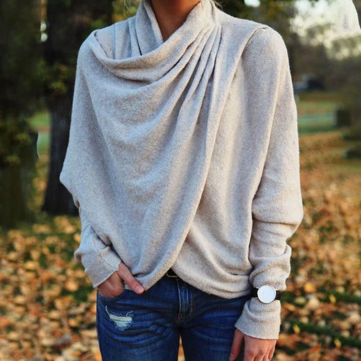 Drapierter Strickpullover mit Rundhalsausschnitt für Frauen
