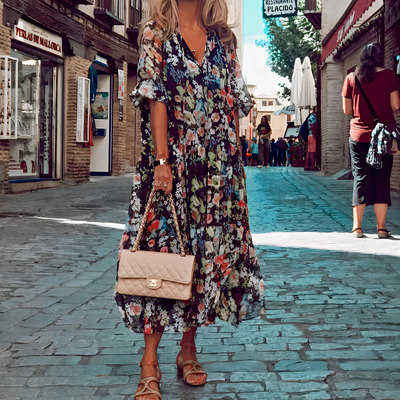 Bequemes florales Sommerkleid für Damen | Midi
