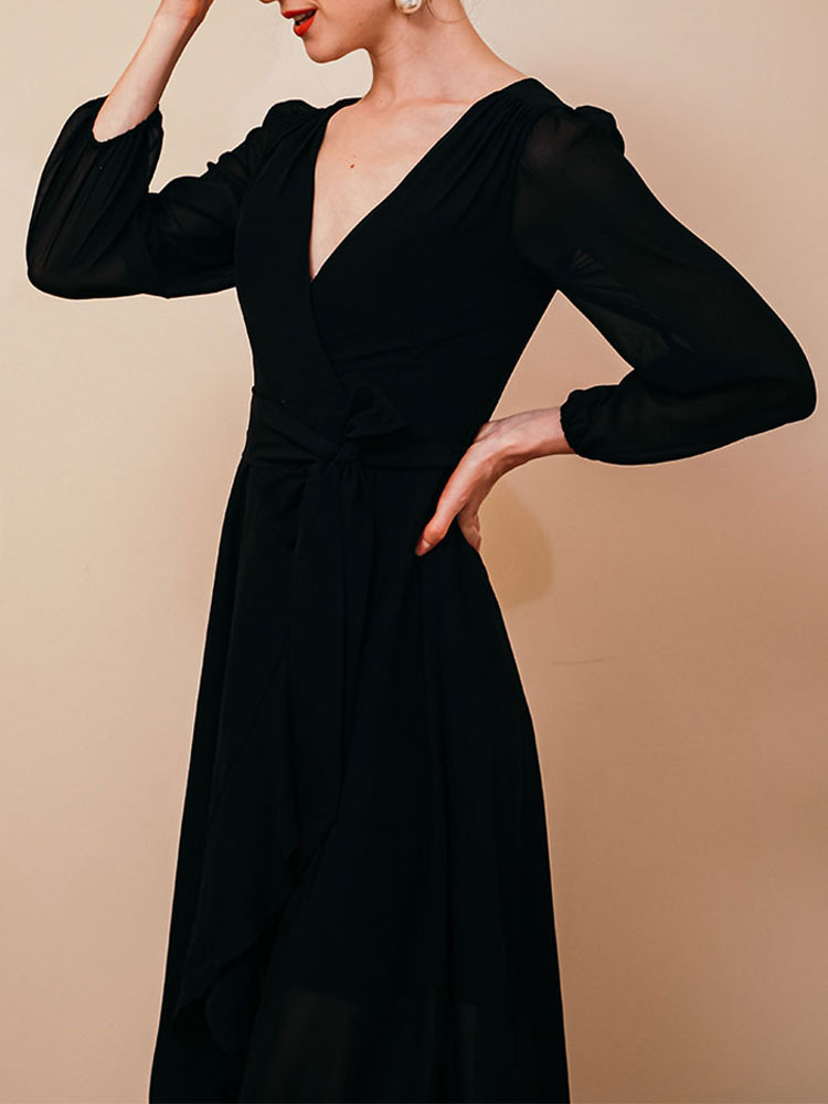 Elegantes Wickelkleid | Luftiger Chiffon | Asymmetrischer Saum