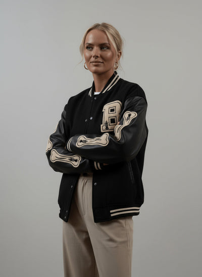 Beatrice | Harajuku Varsity Collegejacke mit Kunstleder-Ärmeln