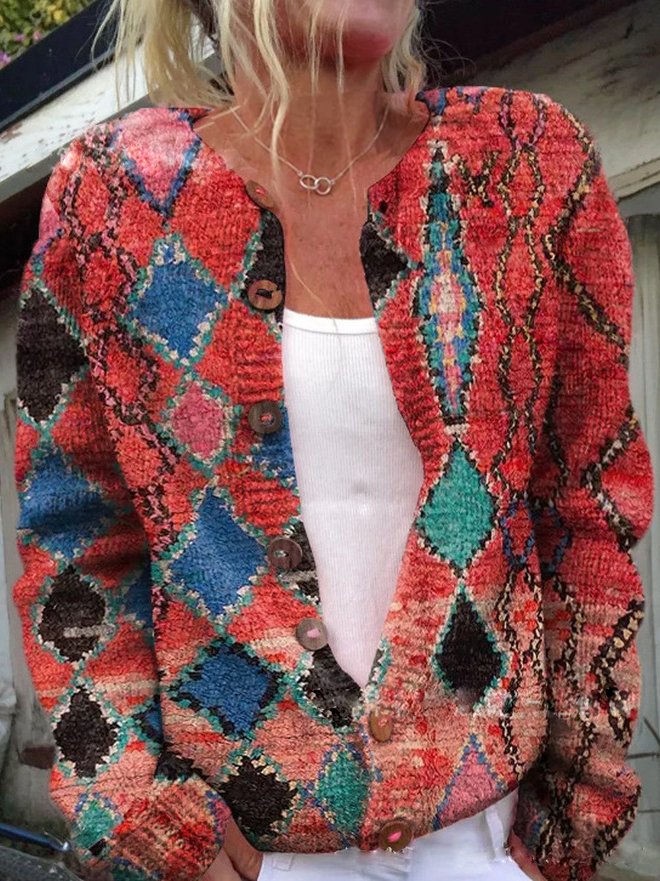 Klassische Strickjacke mit Blumenmuster für Damen