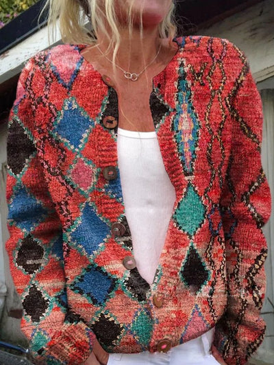 Klassische Strickjacke mit Blumenmuster für Damen