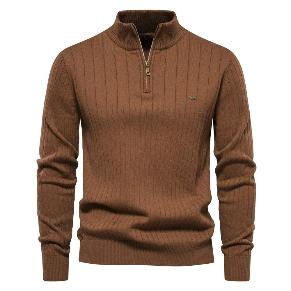 Modischer Gerippter Halbzipper-Pullover für Männer